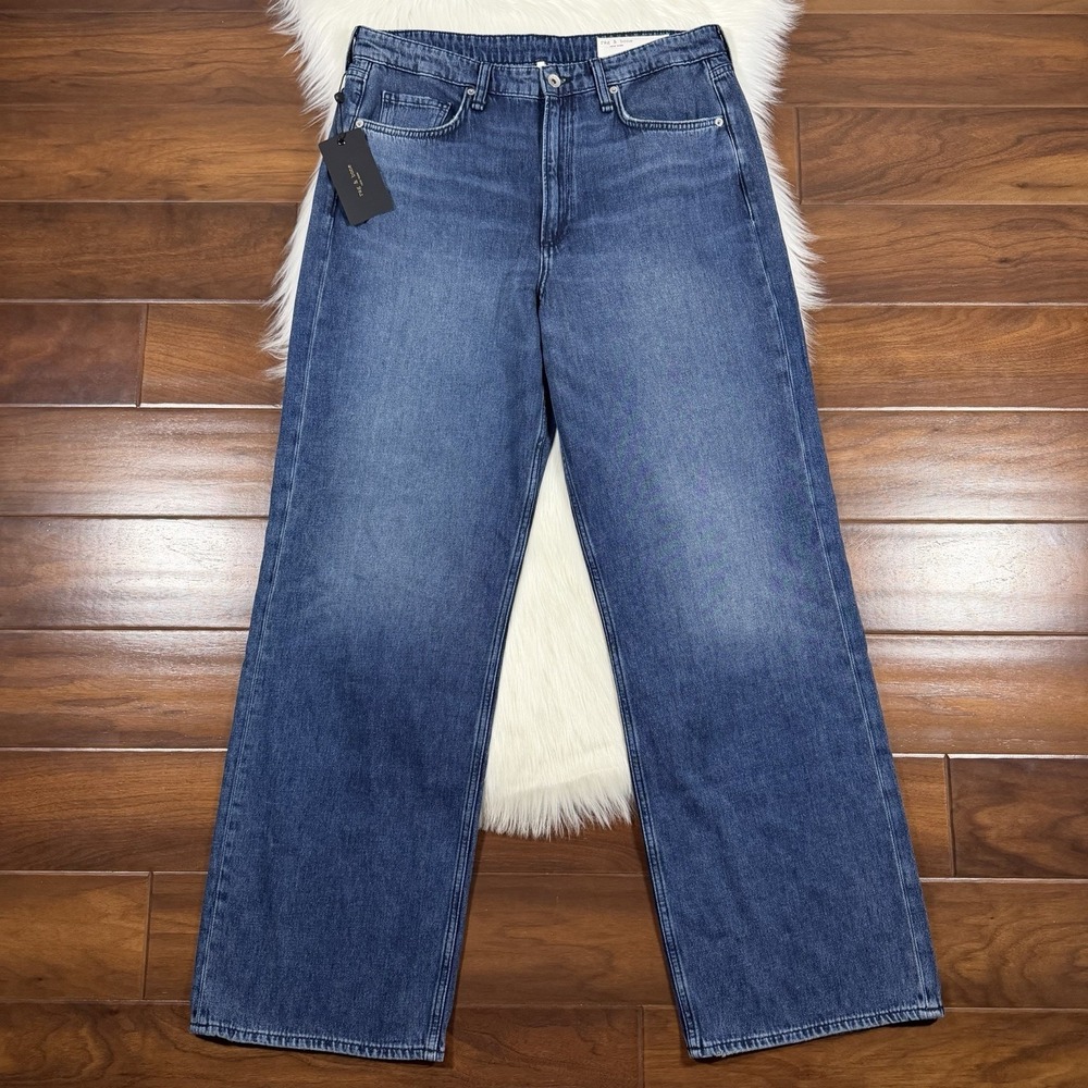 Rag & Bone Women's Size 31 Logan Mid Rise Wide Leg‎ Denim Jeans in Charlock